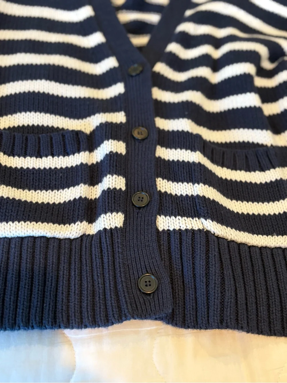 J. Crew Navy and White Striped Knit Cardigan, new no tags, Size L